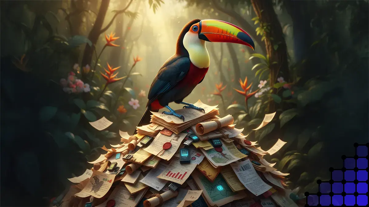 Ein Toucan sitzt auf einem Haufen Daten